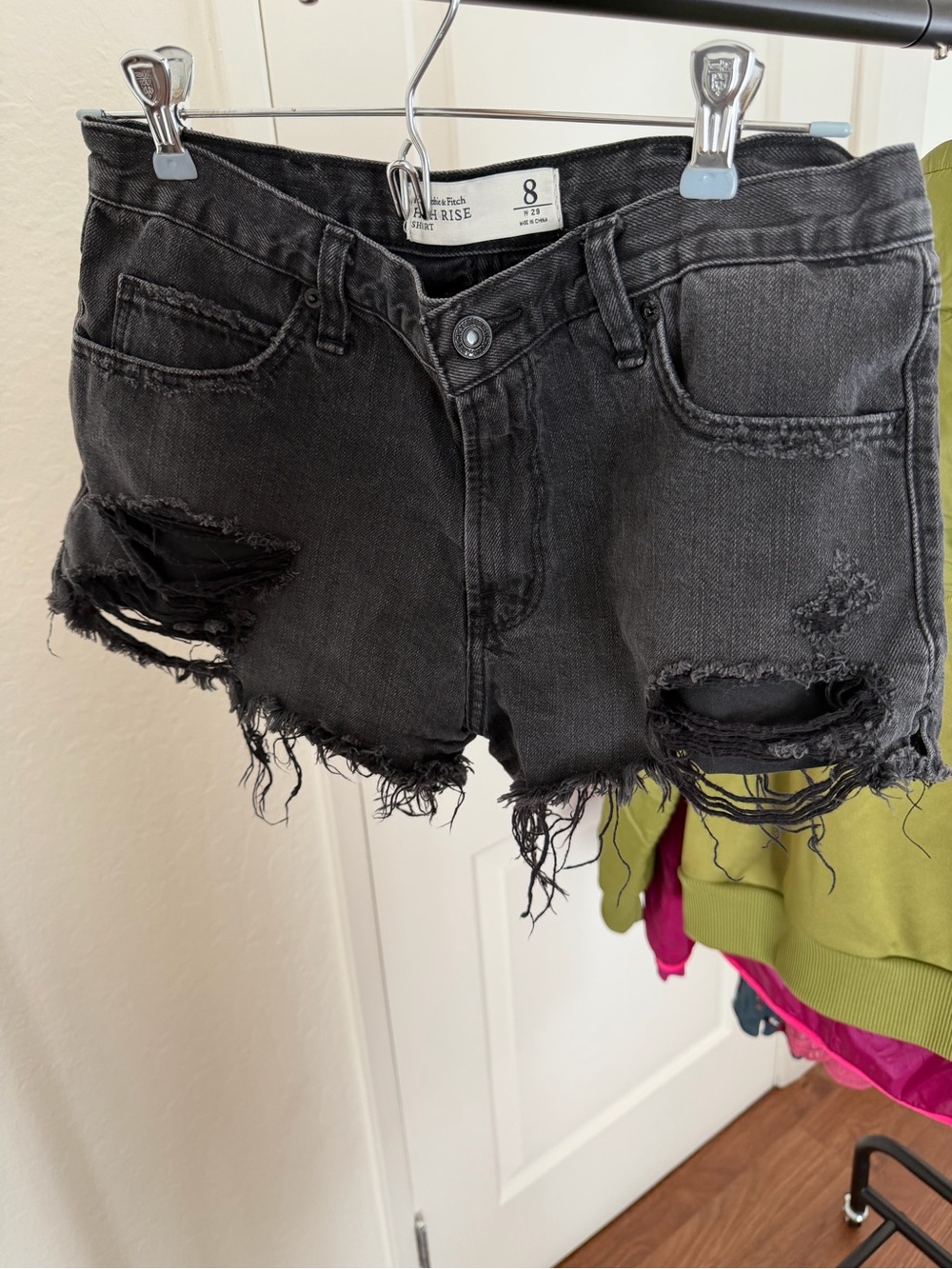 Abercrombie & Fitch Black High-Rise Distressed Denim Shorts